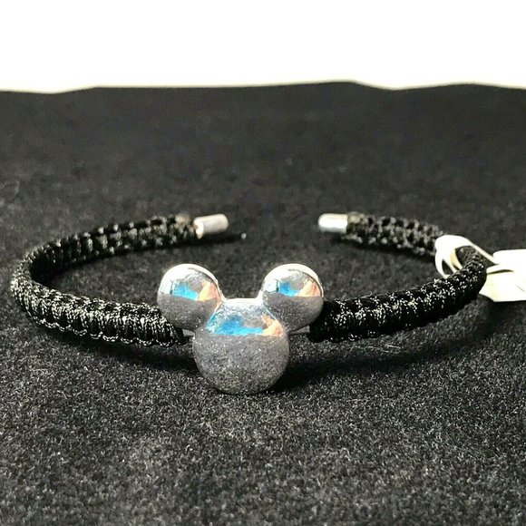 Disney Parks Mickey Mouse Icon Bracelet Rope Cuff Bangle Silver Black Disneyana - Picture 4 of 12